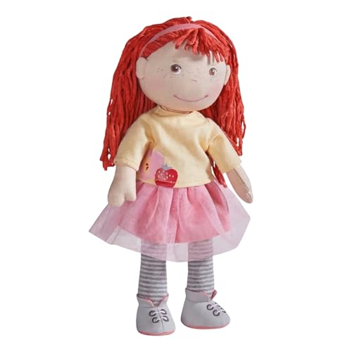 HABA Puppe AVA – Stoffpuppe für Kinder ab 18 Monaten, 30 cm, weicher Körper & pflegeleicht, Gesicht gestickt, Kleidung mit Klettverschluss – 1307196001