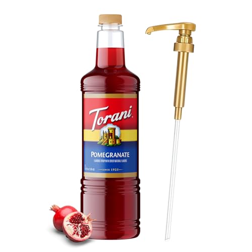 Image of Torani Pomegranate Syrup 1L with Pump Fruity Flavoring for Cocktails & Teas