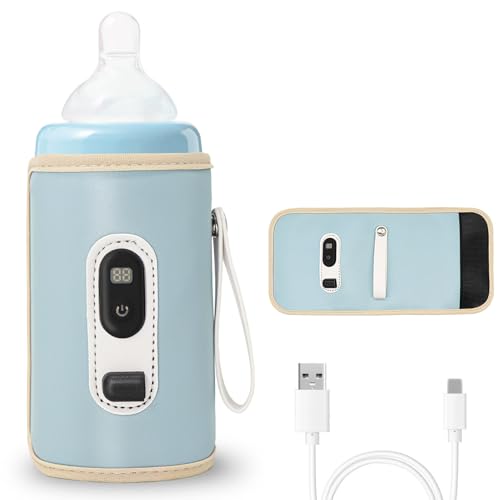 Herbst Flaschenwärmer Baby Unterwegs, Tragbarer USB Baby Flaschenwärmer Unterwegs, 21 Einstellbare Temperatur mit LCD-Display, Flaschenwarmhalter Baby Unterwegs für Reisen