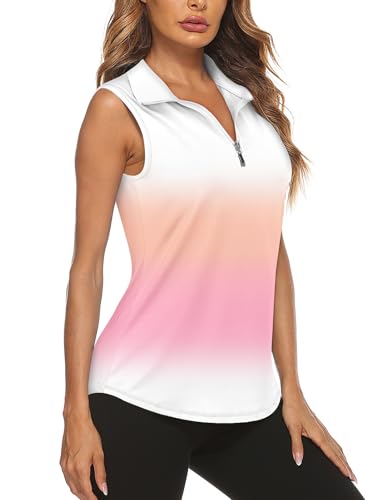 Image of Koscacy Women's Sleeveless Golf Tennis Polo Shirts Zip Up Dry Fit Workout Tank Tops Athletic Shirt