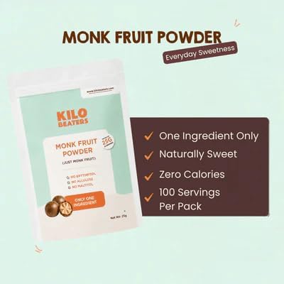 Image of Kilobeaters Fermented Yeast Protein Powder 50g (Pack of 4) & Monk Fruit Powder 25g Combo | Apple Cinnamon Flavour | Easy to Mix | Resealable Pouch | Gluten Free | Zero Added Sugar