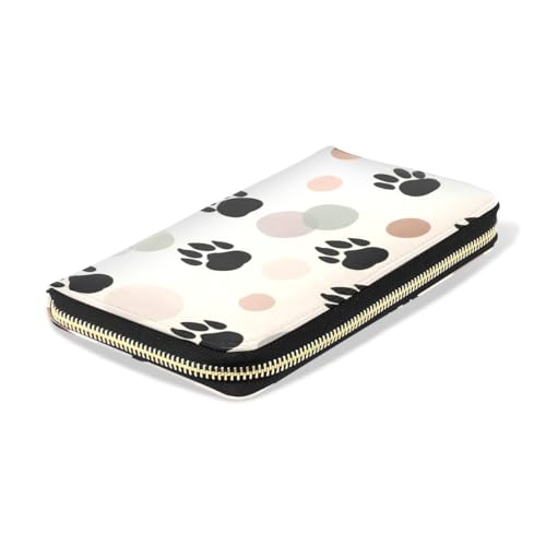Long Wallets Leather Bifold Wallet for Women Dot Footprint with Zipper Credit Card Holder Large Capacity4