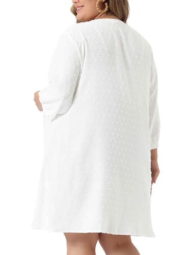 Image of Agnes Orinda Plus Size Cardigan for Women Open Front 3 /4 Sleeve Swiss Dots Lightweight Casual Cover Up