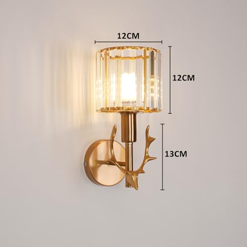 zhxinashu Crystal Gold Wall Light Sconce, Modern Design Wall Light with Deer Horn - Image 3