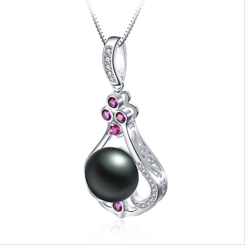 LYGBAOFUL Collar con Colgante de circonia cúbica Brillante para Mujer, Perlas de Agua Dulce 100% Naturales, Regalo de joyería Fina, Hecho en China