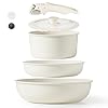 Carote nonstick cookware sets non stick pots and pans set detachable handle kitchen cookware sets with removable handle stackable rv cookware for campers oven safe white 5 pcs  urban country home decor