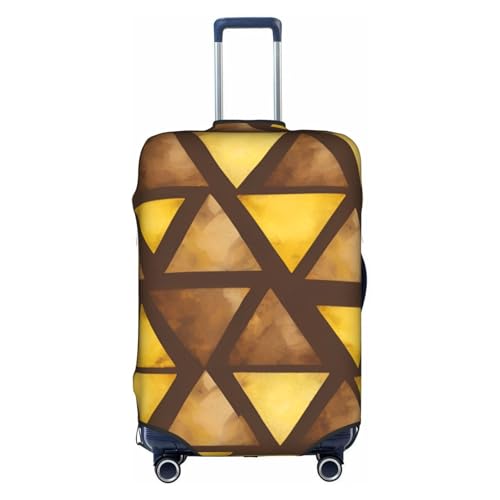 Yellow and Brown Triangles Print Protective Suitcase Cover Washable Travel Luggage Protector with Concealed Zipper