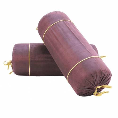 Image of AURAVE Suede 300 TC Printed Bolster Cover with Drawstring Closure, Set of 2, Soft Breathable Durable Machine Washable for Sofa Bed & Home Decor, 15 inchx30 inch, Burgundy | Cover Only