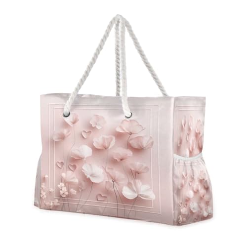 Ight Pink Tones (1) Beach Bag & Travel Tote Bag Large Sandproof with Zipper Closure, Wet Pouch for Swim Gym Travel, Lightweight Foldable Outdoor Bag