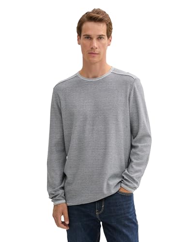 TOM TAILOR Herren Pullover aus Baumwolle, 36955 – Navy Offwhite Finestripe, XL