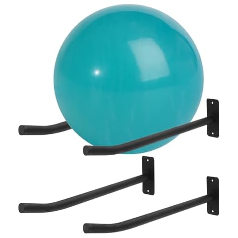 Medicine Ball Rack, 2 Pairs Yoga Ball Racks, Exercise Ball Wall Holder, Fitness Ball Wall Rack for Gym, Garage Ladder Wall Mount, Metal Storage Wall Rack for Basketballs, Volleyballs Cover