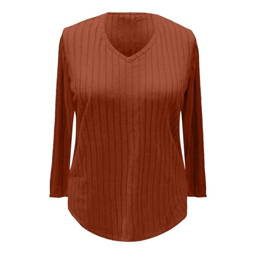 Heevina Sweaters for Women Ribbed V Neck Plus Size Solid Color Long Sleeve Base Jumpers Pullover Winter Sweater Fall2