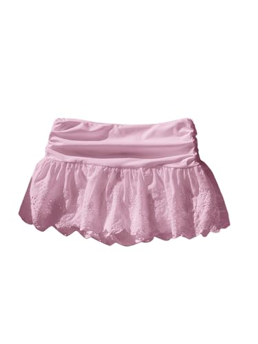 MakeMeChic Women's Eyelet Embroidery Ruffle Layered Ruched Skinny Summer Mini Skirt