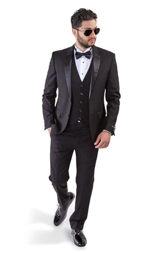 AZAR MAN Slim Fit Tuxedo Suit 2 Button 3 Piece Vested Satin Notch Lapel 4030