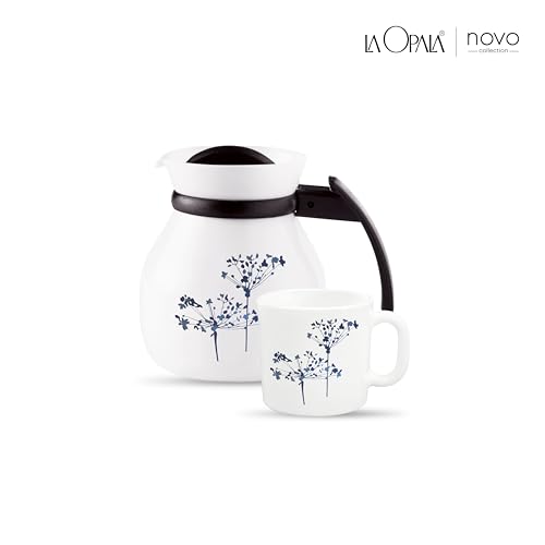 Image of La Opala Novo Collection Opal Glass Crockery | Coffee Set 7 pcs | Coffee Mug with Coffee Pot, Aqua Spray | for Tea & Coffee | Microwave Safe | 100% Vegetarian | Extra Strong | Light & White