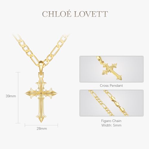 Cross Necklace for Men 14K Gold Cross Necklace for Men Gold Crosses Chain Necklaces for Mens Paired with Figaro Chain Mens Crosses Necklaces Pendant 18/20/22/24/26in4