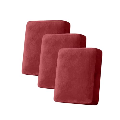 Image of Couch Cover Stretch Velvet Sofa Cushion Cover 3-Piece - Elastic Washable Slipcover for Seat /Backrest, Couch Seat Covers for Sofas (Christmas Red)
