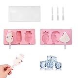 LdawyDE 2 Moldes para Helados de Silicona, en Forma de Animales y Frutas, con Palos y Tapa, para Niños y Adultos, sin BPA, Ideal para DIY de Polos, Barritas de Queso y Pasteles