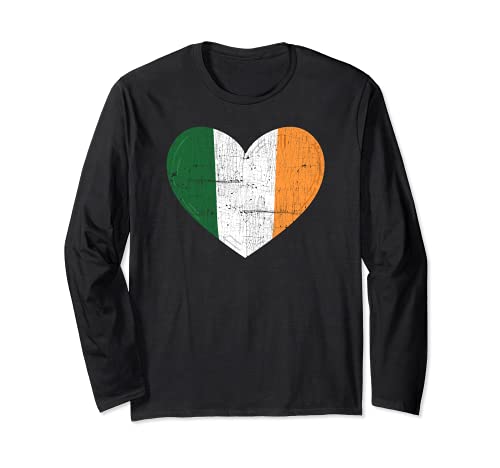 Irish Flag - Heart Shaped Ireland Flag Long Sleeve T-Shirt, Black