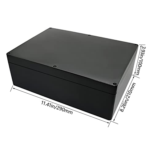 Image of Project Box IP65 Waterproof Dustproof Junction Box ABS Plastic Enclosure Box for Electronics Black Outdoor Project 11.4 inchx 8.2 inchx 3.9 inch(290 x 210 x 100mm)