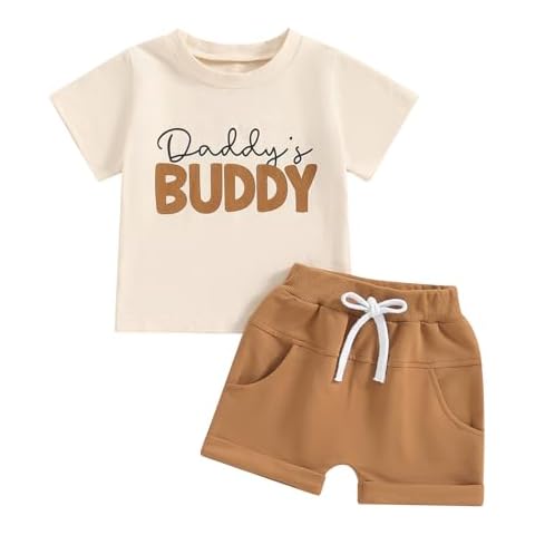 Sprifallbaby Baby Boy Summer Clothes Letter T-Shirt Tops Toddler Boys Outfit Elastic Waist Pockets Casual Cute Shorts Set Cover
