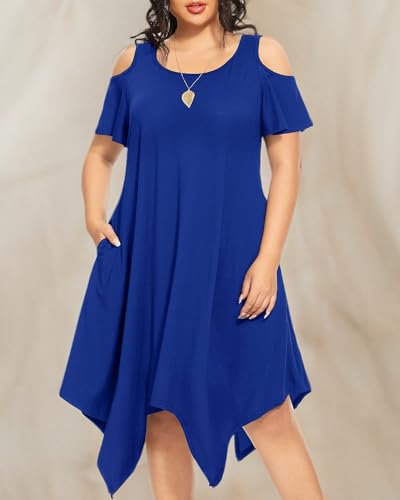 Image of Pinup Fashion Plus Size Summer Sundress Casual Flowy Cold Shoulder Dress
