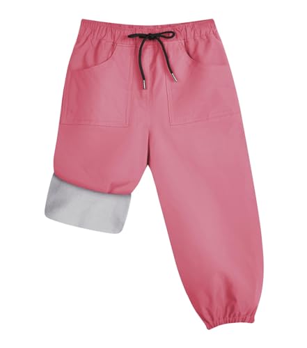 QBK Toddler Snow Pants Kids Fleece Lined Waterproof Ski Pants For Boys And Girls Pink