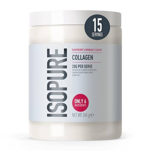 Isopure Colágeno en Polvo Sabor Limonada de Frambuesa con Vitamina C para el Cuidado de la Piel y Articulaciones – 20g de Colágeno 100% Puro por Porción, Sin Azúcar & Edulcorantes Artificiales – 345g