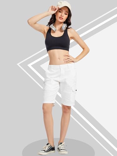 Bermuda Womens Cargo Shorts Lightweight Cotton Casual Hiking Shorts Multi-Pockets Elastic Waist4