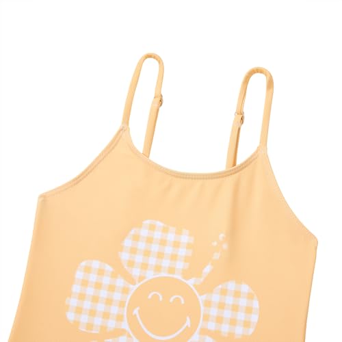 Image of Zando Toddler Girl Swimsuit - Cute Apricot Smiley Face 4t Bathing Suits for Girls, Adjustable Quick Dry 5T Swimsuit Girls, One Piece Kids Swimwear for Summer Beach Vacation Waterpark Wear 4-5T