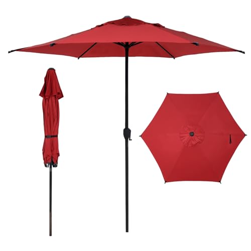 Abba Patio 9FT Lyon Outdoor Patio Umbrella Outdoor Table Umbrella with Push Button Tilt and Crank Market Umbrella 6 Sturdy Ribs UV Protection Waterproof for Garden Deck Backyard Pool，Red