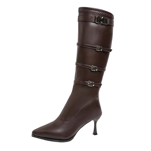 Bottes d'hiver pointues pour femme grande taille en cuir uni à fermeture éclair