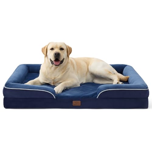 Image of Bedsure Jumbo Orthopedic Dog Bed for Extra Large Dogs - Washable XLarge Dog Cat Bed Waterproof, Comfort Dogs Couch Sofa with Washable Removable Cover, Pet Bed with Nonskid Bottom, Blue Navy, 45 inch