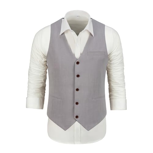 Linen Beach Wedding Suits Men's Slim Fit 2 Piece Groom Suit Prom Party Dress Tuxedos Vest Pants Suit Set Gray 3XL3