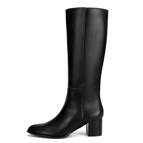 Knee High Boots Round Toe Chunky Block Boots with Side Zip Elastic Faux Leather Boots for Women2