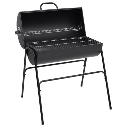 vidaXL Parrilla Barril 2 Rejillas de Cocción Barbacoa Ahumador Alimento Grill Carnes Pescados Salchichas Jardín Patio Camping Negro Acero 80x95x90 cm
