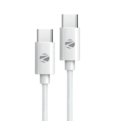 Image of ZEBRONICS Type C to Type C Strong Braided Cable, 60W PD Fast Charging, for iPhone 16 Series, 15 Series, iPad, MacBook, Samsung, Other Android Devices, Data Sync, 1 Meter (ZEB-TT60+) White