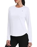 Runhit Sportshirt Damen Langarm Atmungsaktiv Funktionsshirt UV Shirt UPF 50+ Sonnenschutz Laufshirt mit Daumenloch Sport Oberteile Activewear für Gym Fitness Yoga Workout Weiß M