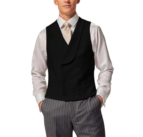 Mnjyihy Men's Solid Tuxedo Vests Elegant Sleeveless Double Breasted Lapel Collar Business Dress Suit Vest - Main Image