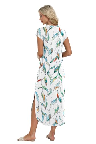 Image of HiMONE Beach Vacation Dresses for Women 2025 Sundress Cap Sleeves Casual Maxi Beach Dress with Pockets XS-2XL