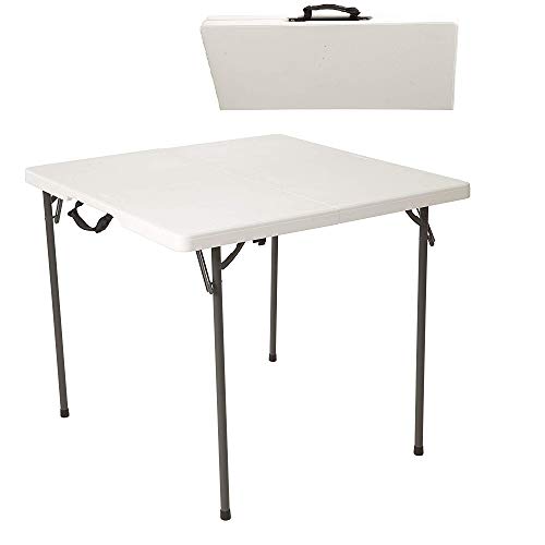 VINGLI 34" Fold in Half Square Table, Bi-Folding Commercial Table, Portable Plastic Dining