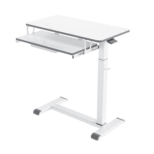 ETHU Overbed Table with Wheels Medical Table with Drawer Hospital Bed Table Workstation Desk Adjustable Overbed Bedside Rolling Laptop Desk Marble White
