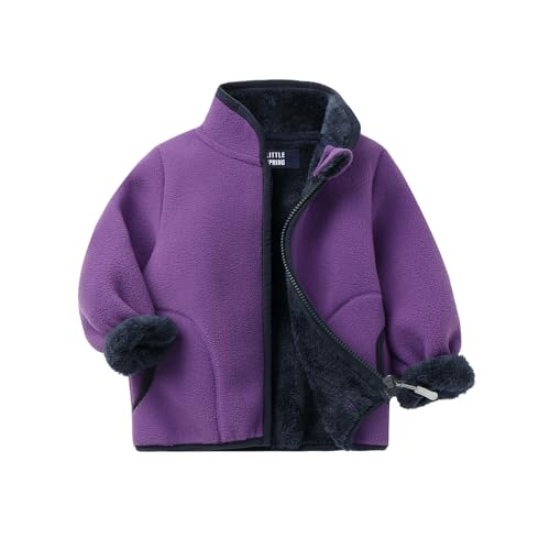 Image of LittleSpring Boys Girls Polar Fleece Jackets Fur Lined Zip Up Warm Winter Coat
