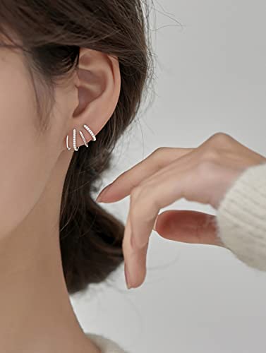 Reffeer Sterling Silver Half Hoop Earrings Wrap For Women Girls Cuff Earrings Piercings Studs (Silver) #TOP2