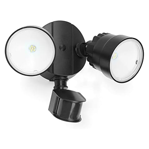 LUTEC P6221A-PIR23-5K PIR LED Security Light Outside Lights with Sensor Outdoor Wall Lights LED Integrated Twin Heads Flood Light, Exterior for Patio, Garden, Yard Black 5000K 1250LM Cover