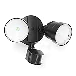LUTEC Shrimp 12W PIR LED Security Light, 1250LM 5000K Outdoor Wall Light with Sensor, Twin-Head Integrated Floodlight, Mains Powered Exterior Lighting for Patio Garden Yard, Black
