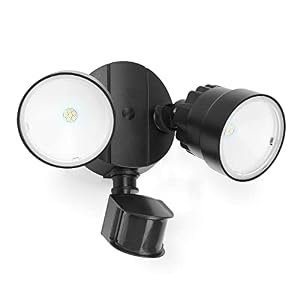 LUTEC Shrimp 12W PIR LED Security Light 1250LM 5000K Outside Lights With Sensor Outdoor Wall Lights Integrated Twin Heads Flood Light, Exterior for Patio, Garden, Yard Black