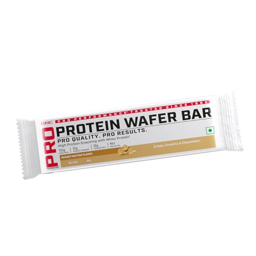 Image of GNC Protein Wafer Bar l Pack of 10 | Healthy & Tasty Bites l 10g Pure Whey Protein Snack l High Protein Wafer Bars l Peanut Butter l 0 Trans Fat l 0 Sugar l No Palm Oil