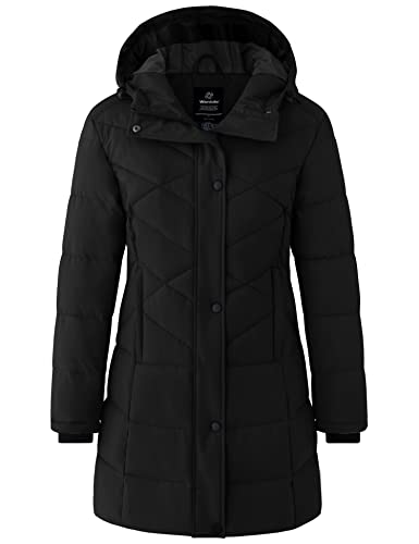 wantdo Women's Long Winter Jacket Padded Parka Jacket Warm Puffer Coats (Black X-Large)