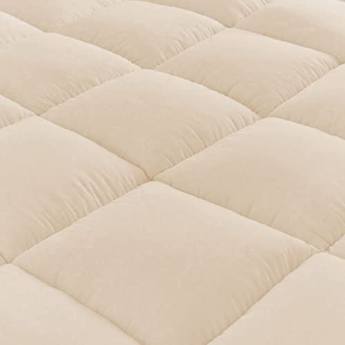 Image of 1200GSM Hollow Fibre Mattress Padding /Topper Beige for King Size Bed-72 Inch X 75 Inch